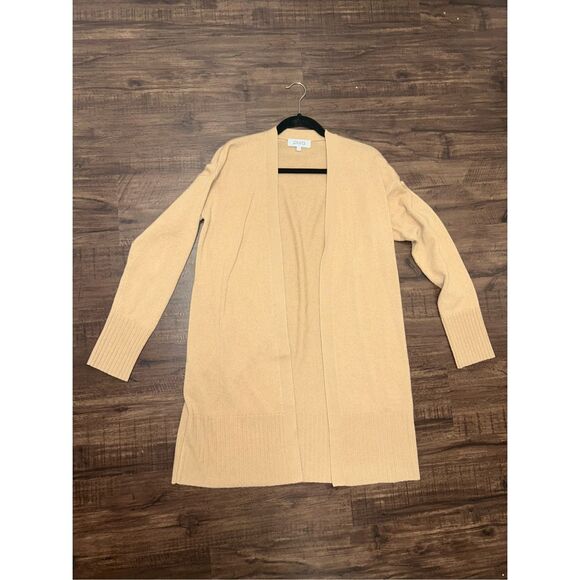 Pura Cashmere Tan Long Open Cardigan, Size Medium + , MSRP $335 - Picture 2 of 6